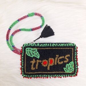 FREE PEOPLE Beaded Daydreamer Tropics Wristlet Pouch Clutch Wallet Bag N…